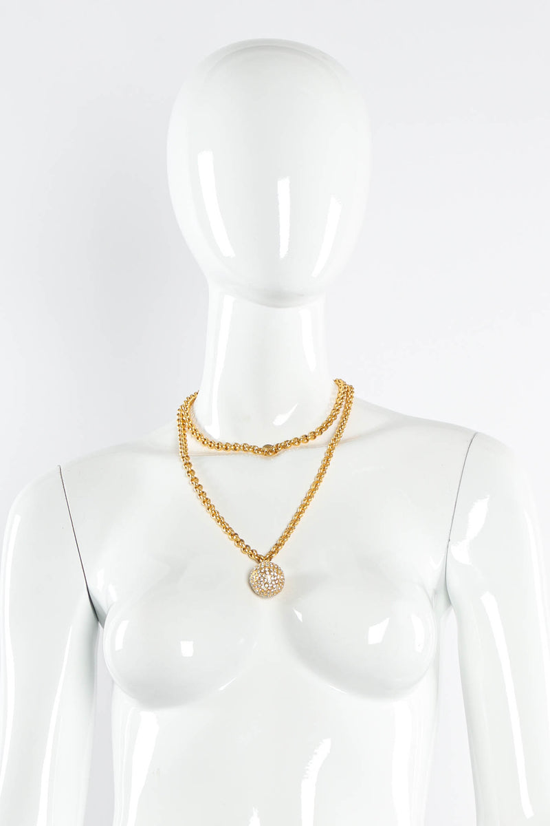 Vintage Deanna Hamro Rhinestone Sphere Pendant Necklace mannequin double layered @ Recess LA