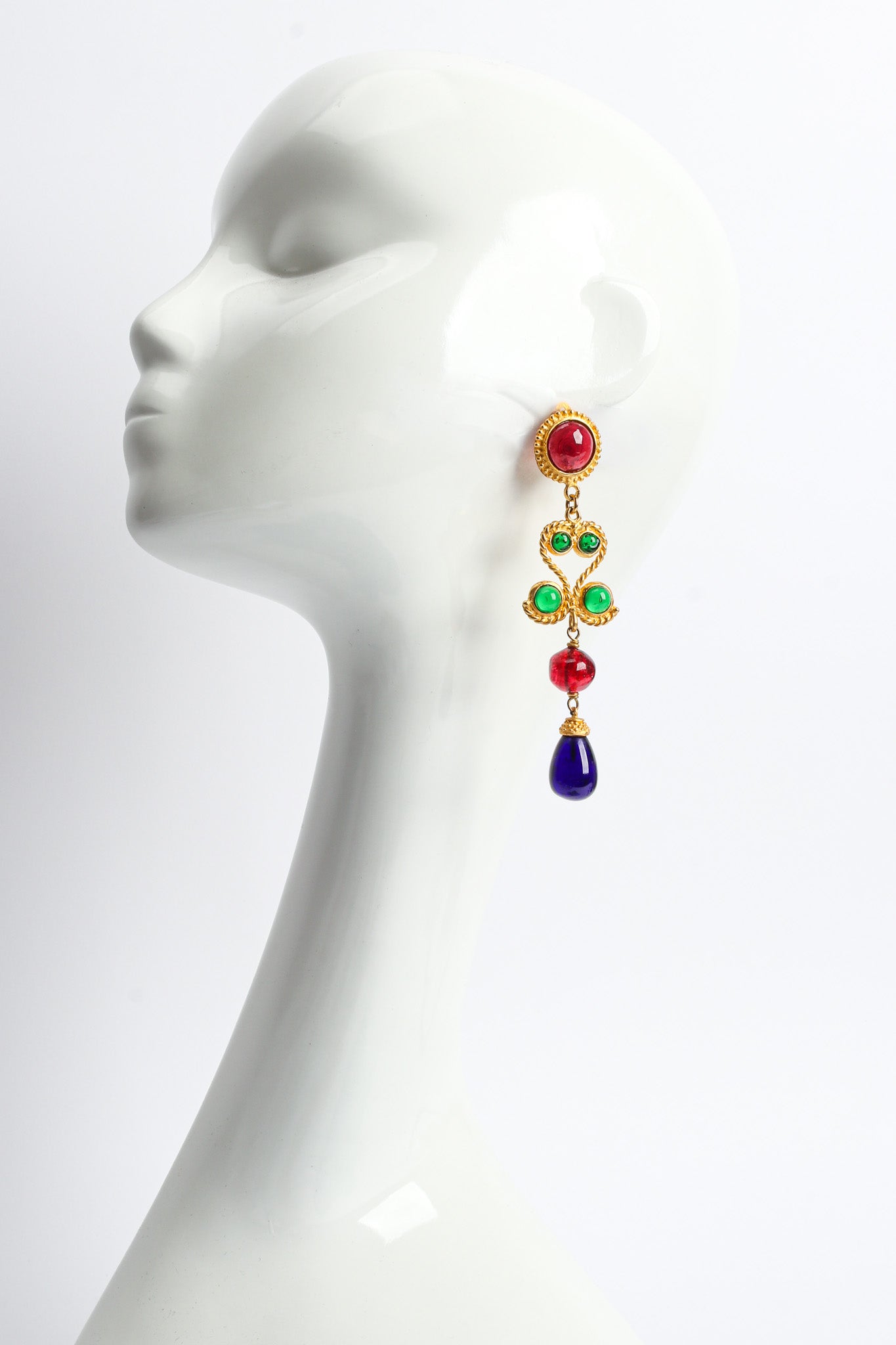 Vintage Deanna Hamro Glass Stone Chandelier Earrings on mannequin  @ Recess LA