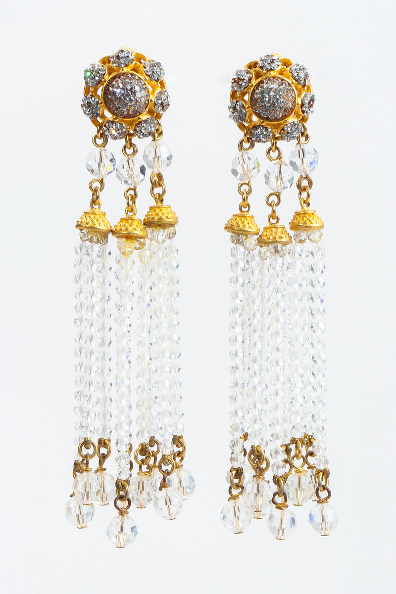Vintage Deanna Hamro Crystal Chandelier Bead Fringe Drop Earrings at Recess