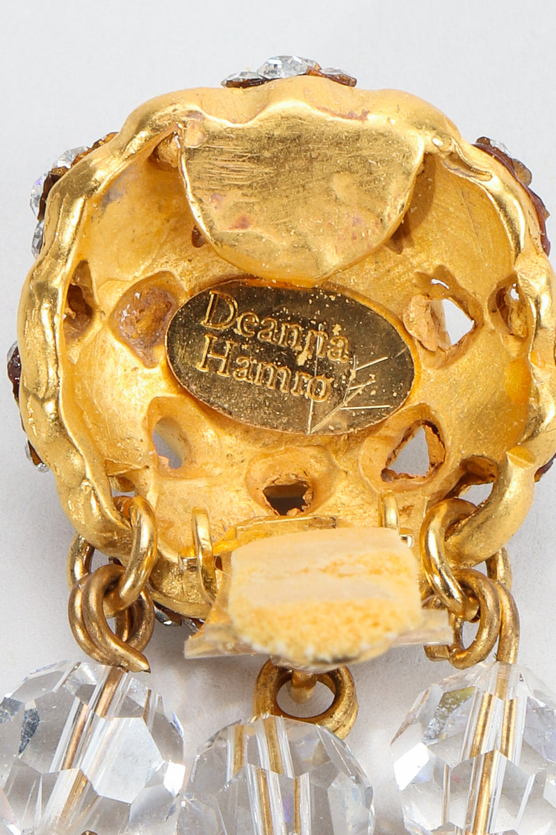 Vintage Deanna Hamro Crystal Chandelier Bead Fringe Drop Earrings Signature Stamp Cartouche