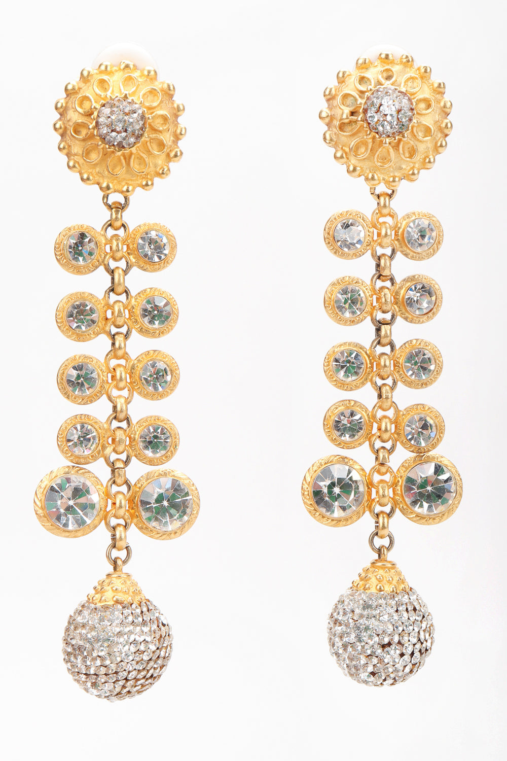 Recess Los Angeles Designer Consignment Vintage Deanna Hamro Crystal Sunflower Vine Duster Drop Earrings