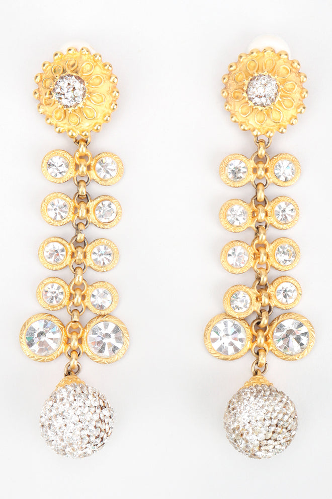 Recess Los Angeles Designer Consignment Vintage Deanna Hamro Crystal Sunflower Vine Duster Drop Earrings