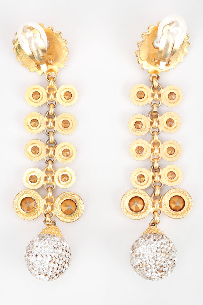 Recess Los Angeles Designer Consignment Vintage Deanna Hamro Crystal Sunflower Vine Duster Drop Earrings