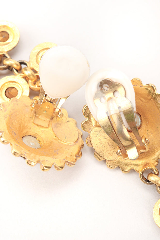Recess Los Angeles Designer Consignment Vintage Deanna Hamro Crystal Sunflower Vine Duster Drop Earrings