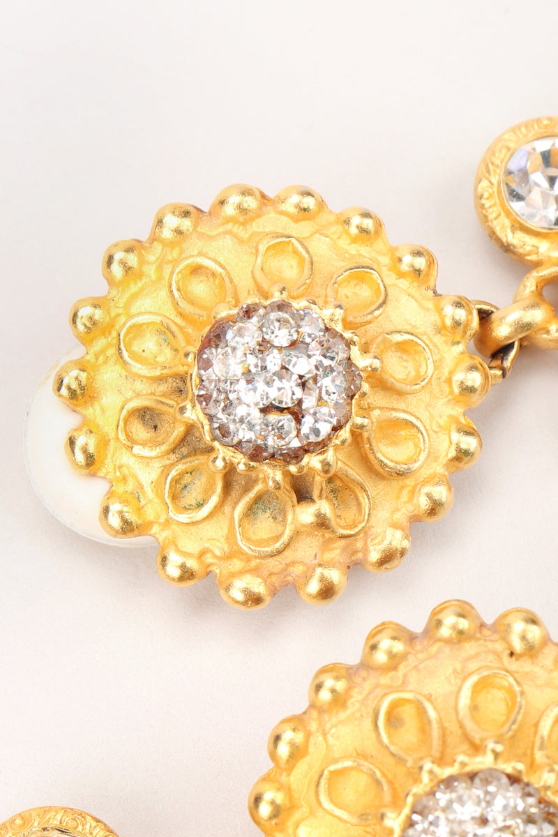 Recess Los Angeles Designer Consignment Vintage Deanna Hamro Crystal Sunflower Vine Duster Drop Earrings