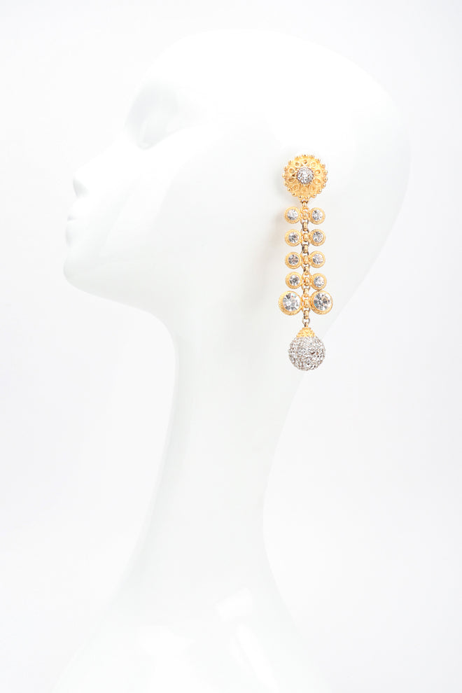 Recess Los Angeles Designer Consignment Vintage Deanna Hamro Crystal Sunflower Vine Duster Drop Earrings
