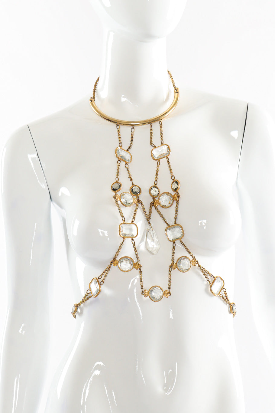Vintage ring collar crystal draped harness mannequin front @recessla