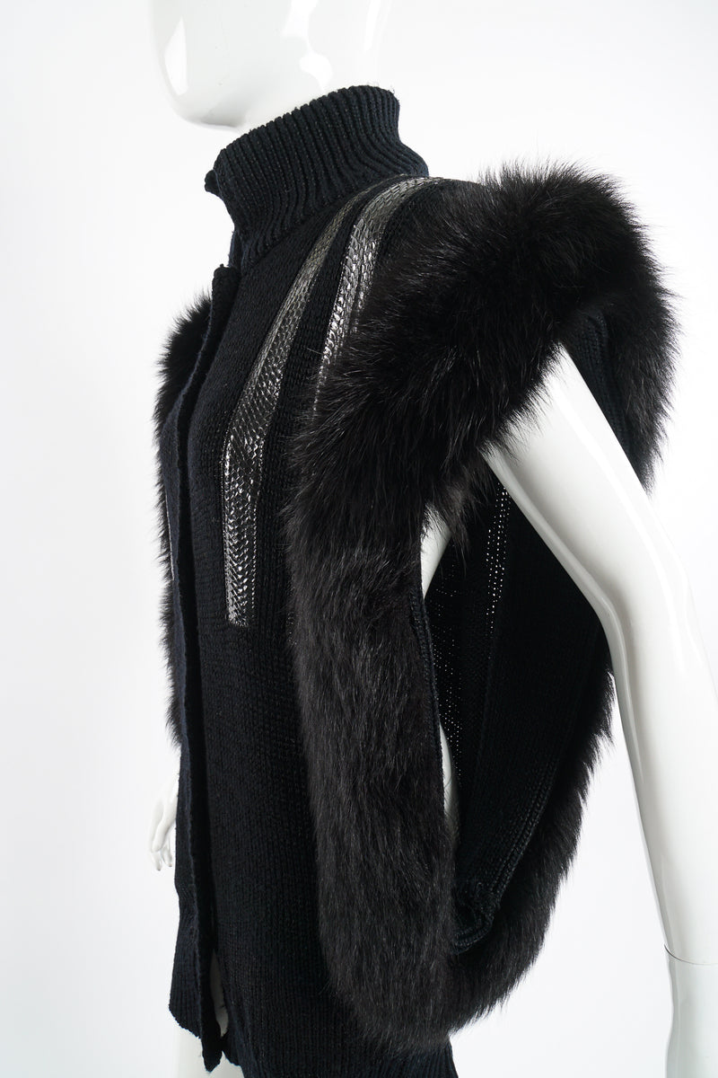 Vintage Delaware Street Long Fur Snake Trim Knit Vest on Mannequin sleeve at Recess Los Angeles