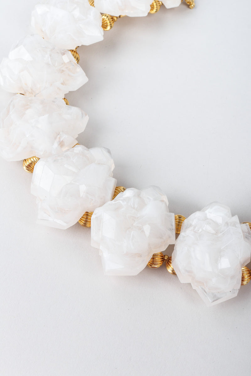 Recess Los Angeles Vintage William DeLillo Acrylic Pearly White Rock Crystal Gold Collar Necklace