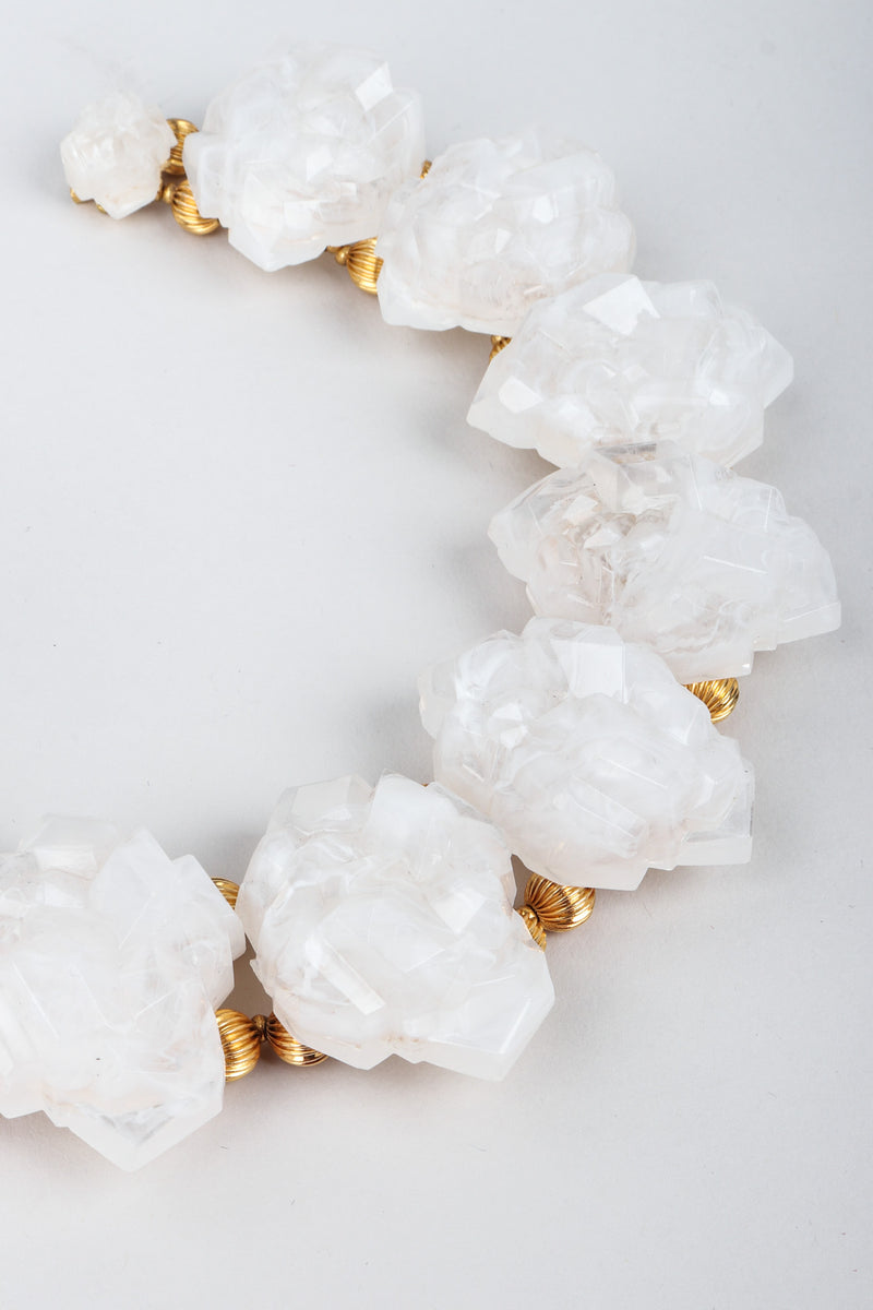 Recess Los Angeles Vintage William DeLillo Acrylic Pearly White Rock Crystal Gold Collar Necklace