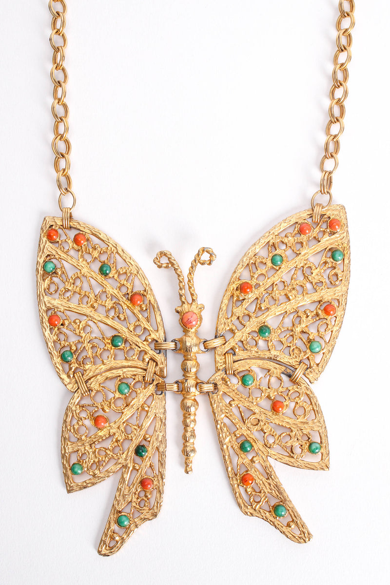 Vintage Swallowtail Filigree Butterfly Necklace front pendent plate detail @ Recess LA