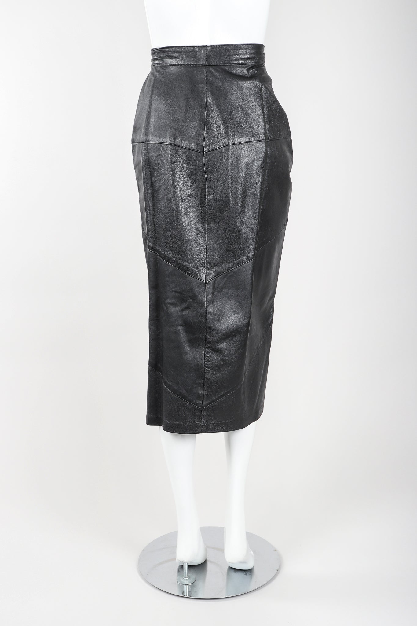  Dero Enterprises Black Leather Skirt On Mannequin, back, at Recess Vintage