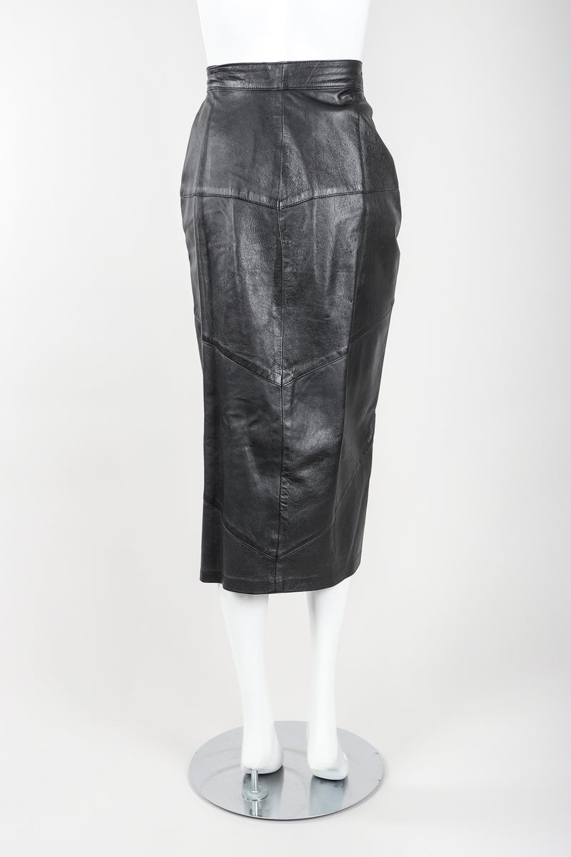  Dero Enterprises Black Leather Skirt On Mannequin, back, at Recess Vintage