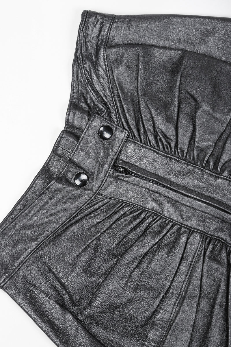 Dero Enterprises Black Leather Skirt, Waist Detail On White Background at Recess Vintage