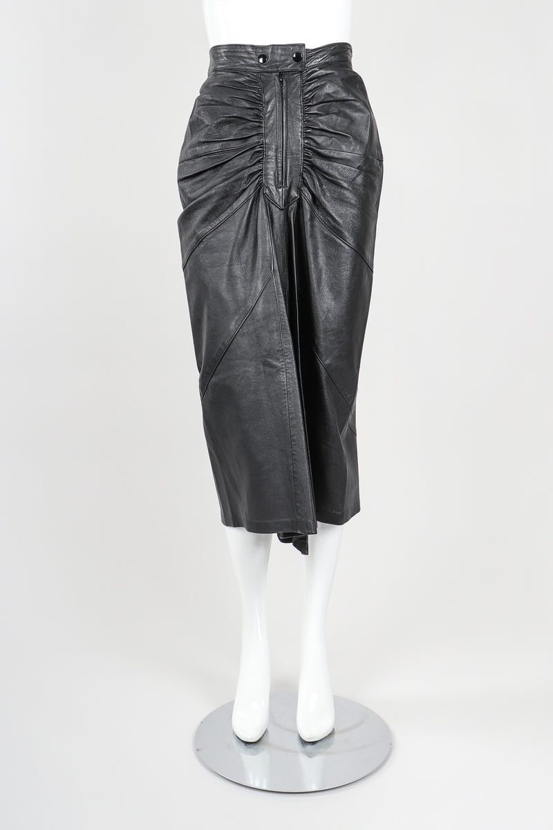 Dero Enterprises Black Leather Skirt On Mannequin, Front, at Recess Vintage