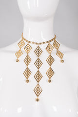 Vintage Metal Diamond Cutout Bib Necklace Choker