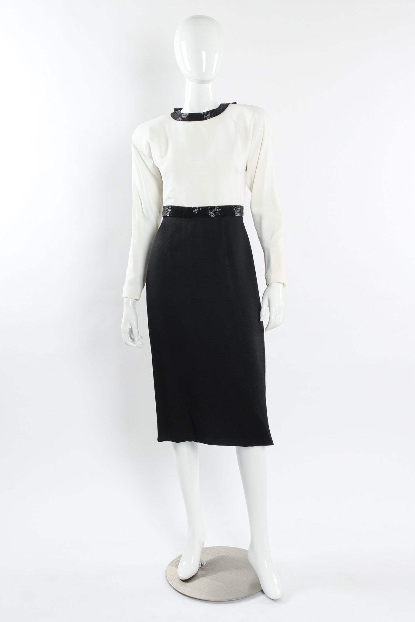 Vintage Diane Dickinson for Saks Glass Beaded Colorblock Dress mannequin front @ Recess LA