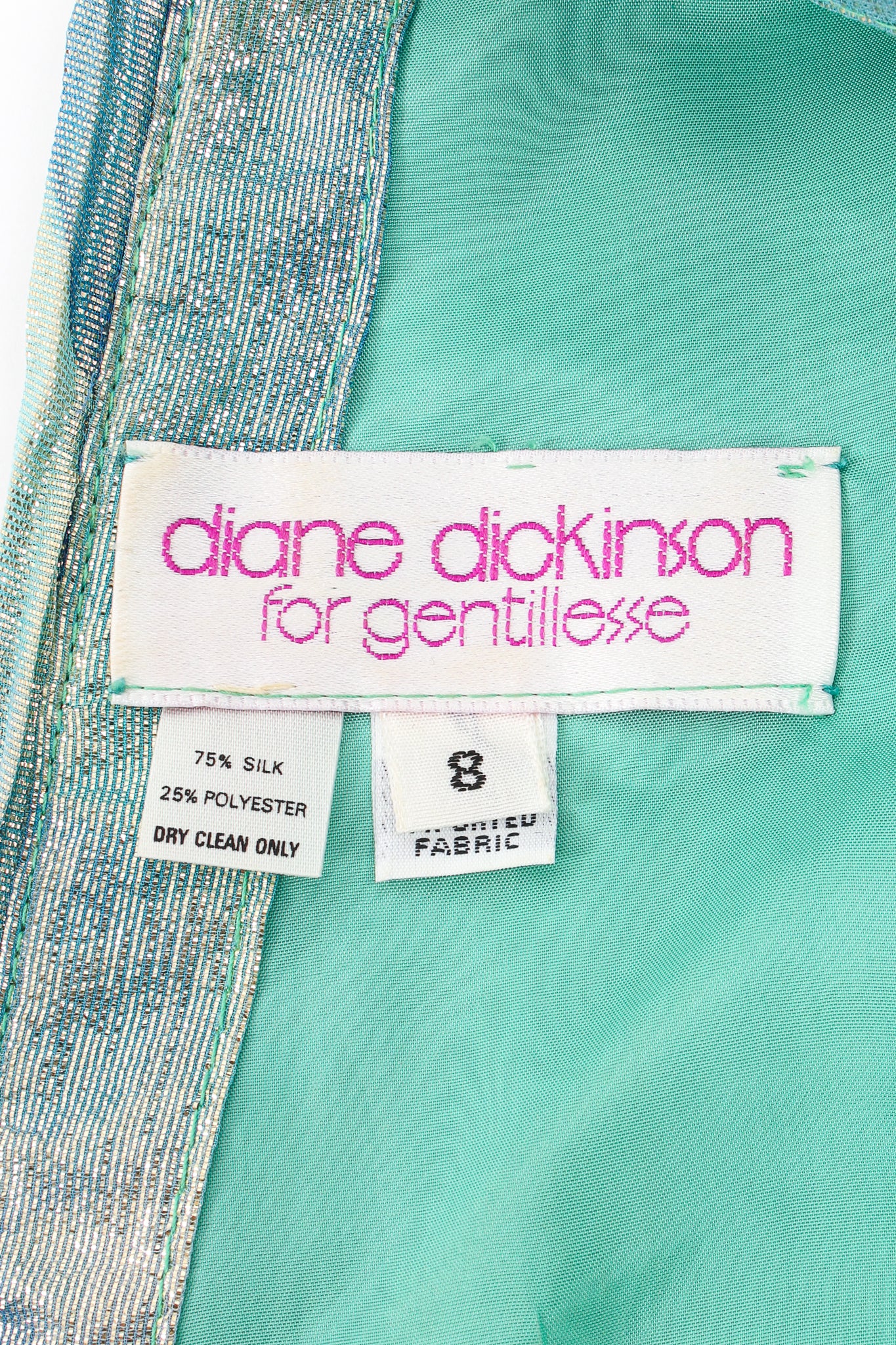 Vintage Diane Dickinson Metallic Lamé Liquid Waist Wrap Dress label at Recess LA
