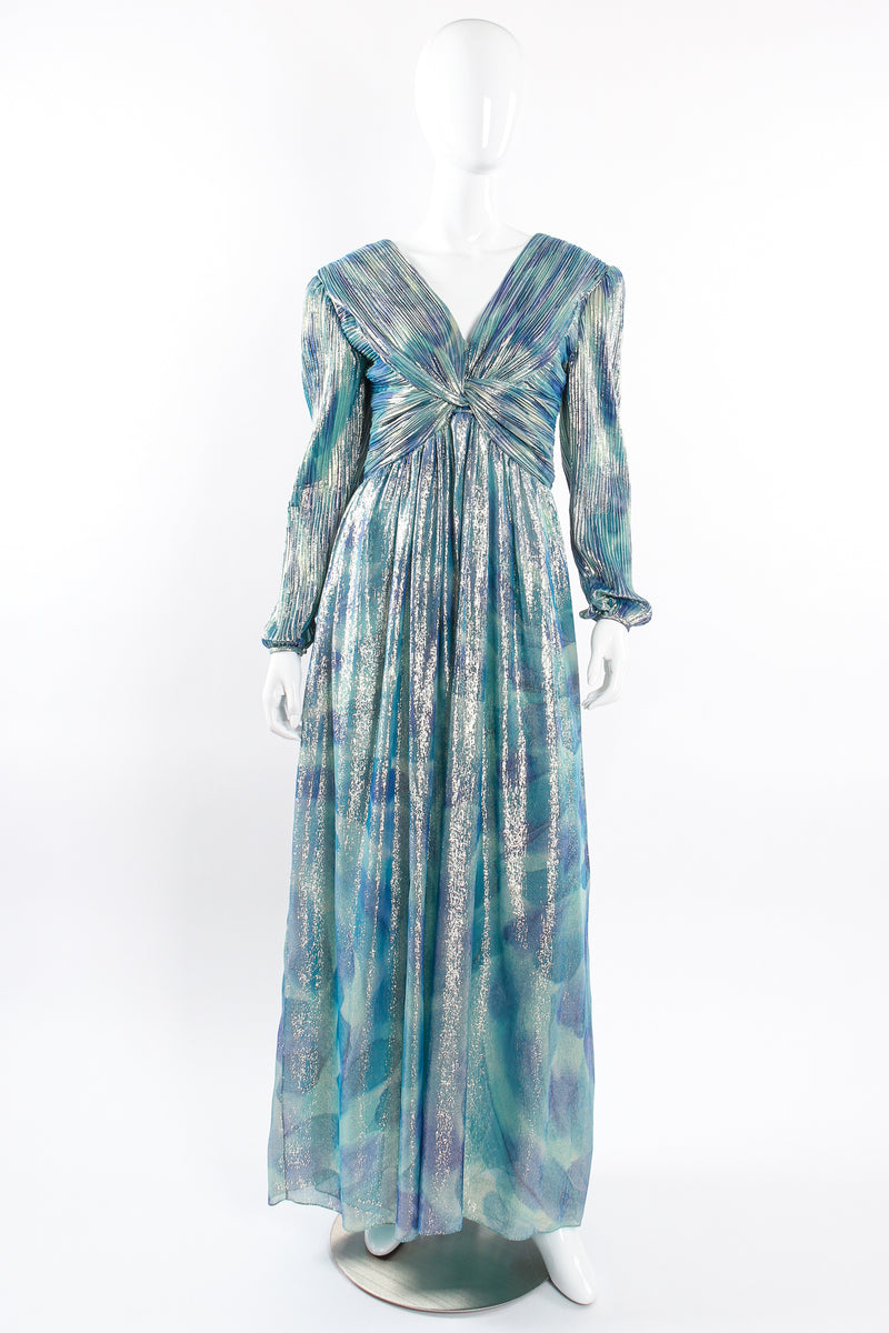 Vintage Diane Dickinson Metallic Lamé Liquid Waist Wrap Dress on Mannequin front at Recess LA