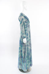 Vintage Diane Dickinson Metallic Lamé Liquid Waist Wrap Dress on Mannequin side at Recess LA