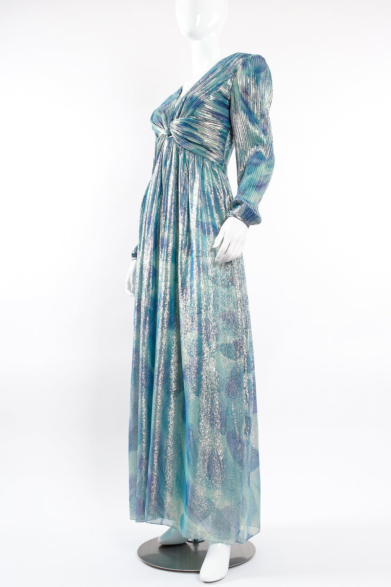 Vintage Diane Dickinson Metallic Lamé Liquid Waist Wrap Dress on Mannequin angle at Recess LA