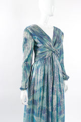 Vintage Diane Dickinson Metallic Lamé Liquid Waist Wrap Dress on Mannequin angle at Recess LA