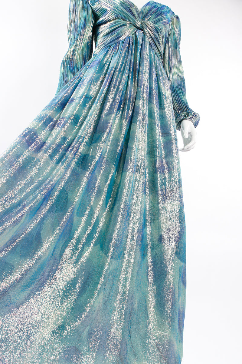 Vintage Diane Dickinson Metallic Lamé Liquid Waist Wrap Dress on Mannequin skirt at Recess LA