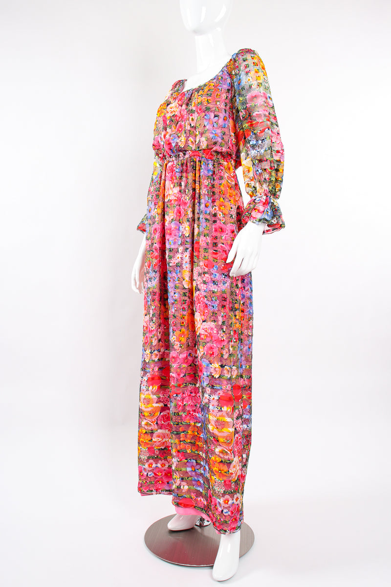 Vintage Diane Dickinson Gentillesse Floral Peasant Dress on Mannequin angle at Recess Los Angeles