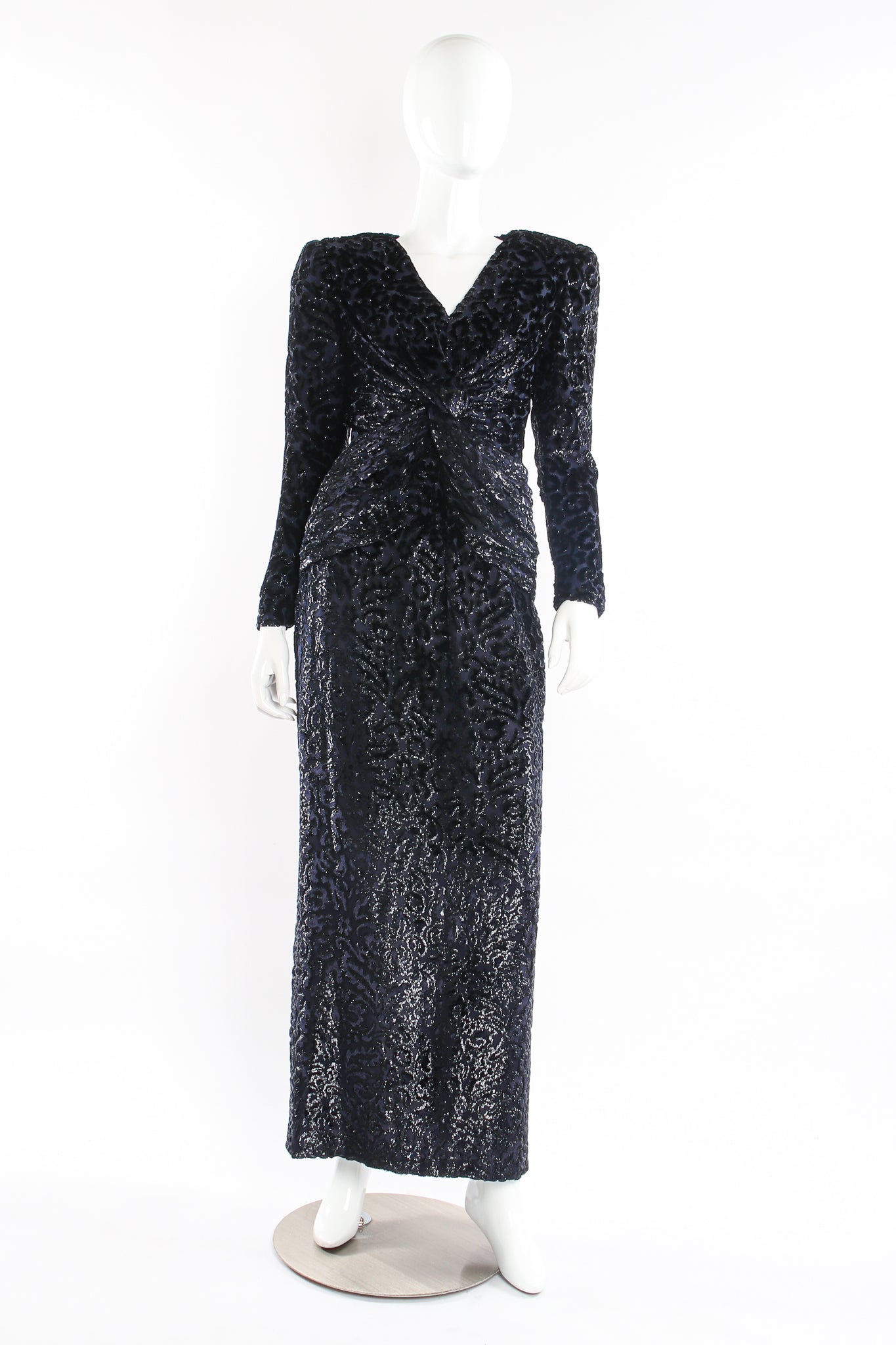 Vintage Diane Dickinson Flourished Tinsel Burnout Dress on mannequin at Recess Los Angeles (front)