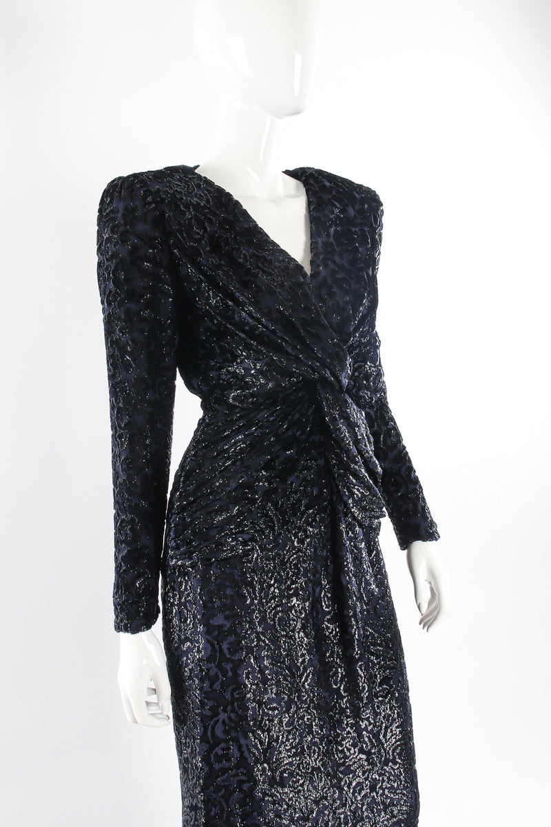 Vintage Diane Dickinson Flourished Tinsel Burnout Dress on mannequin at Recess Los Angeles (front crop)