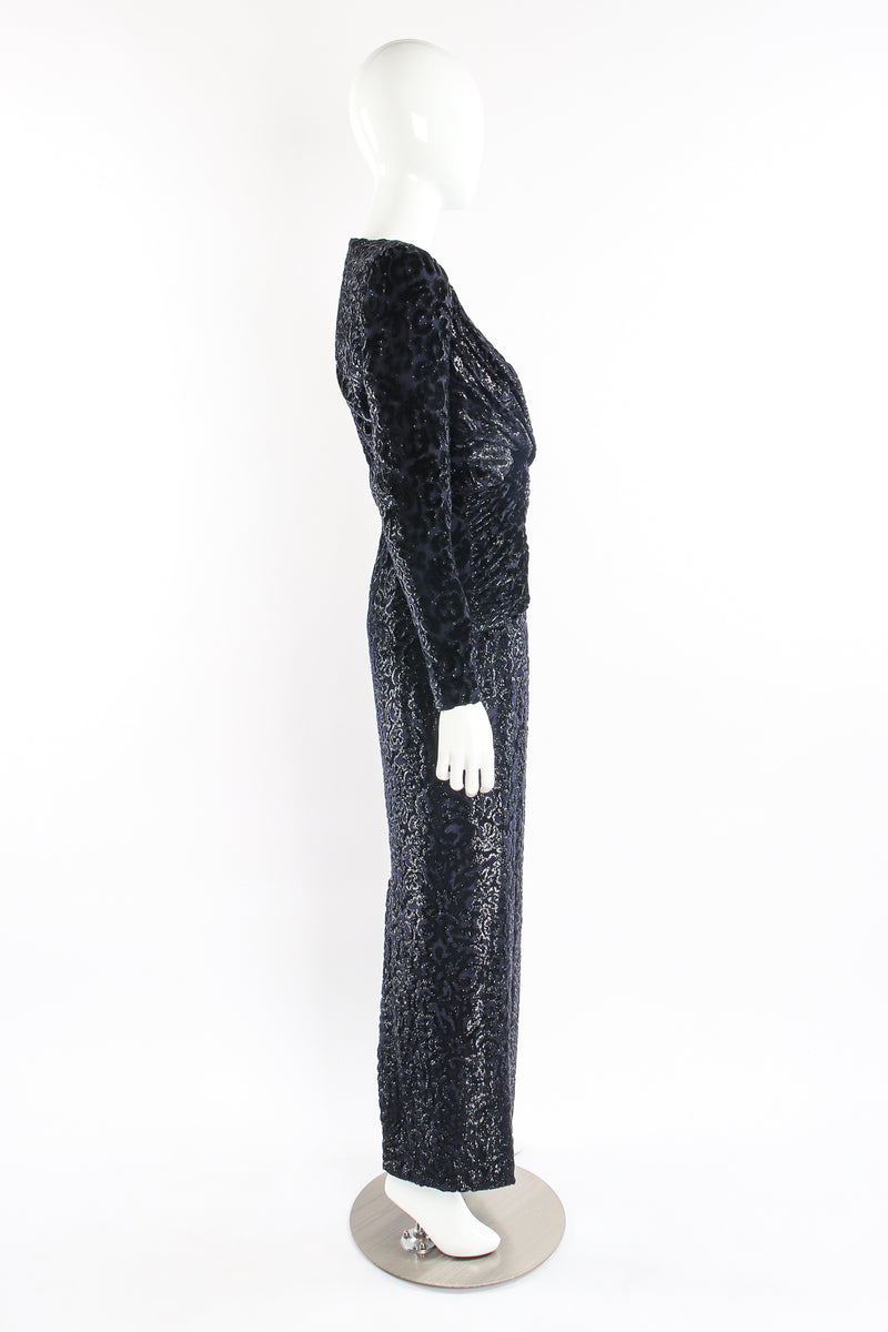Vintage Diane Dickinson Flourished Tinsel Burnout Dress on mannequin at Recess Los Angeles (side)