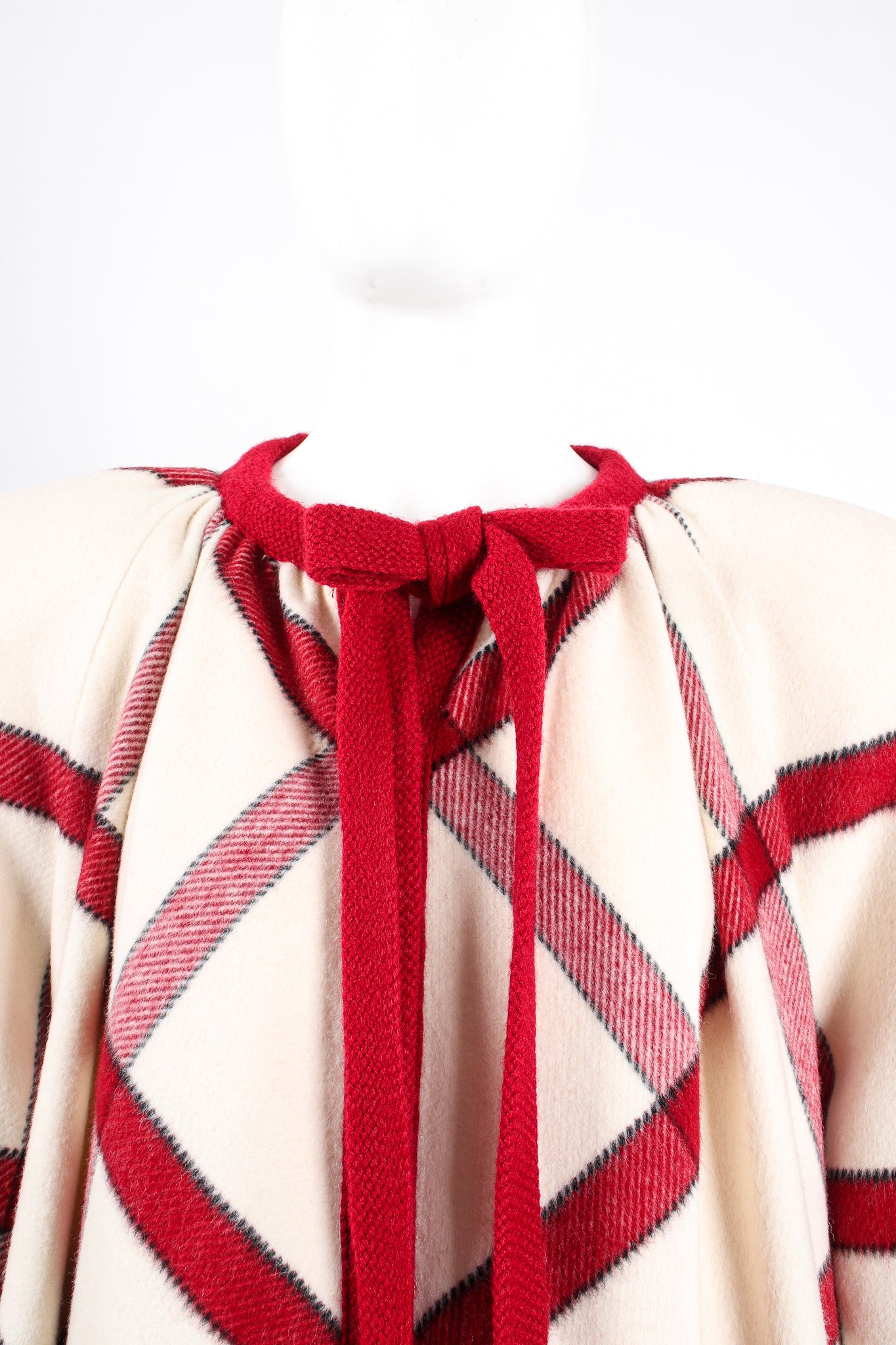 Vintage Diane Dickinson Mohair Windowpane Check Coat on Mannequin neck at Recess Los Angeles