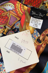 Vintage Diane Freis Buckle Horsebit Print Silk Bias Dress original label and tag at Recess LA