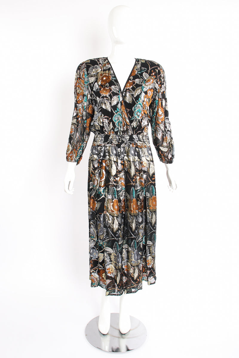 Vintage Diane Freis Floral Brocaded Chiffon Dress on Mannequin front at Recess Los Angeles