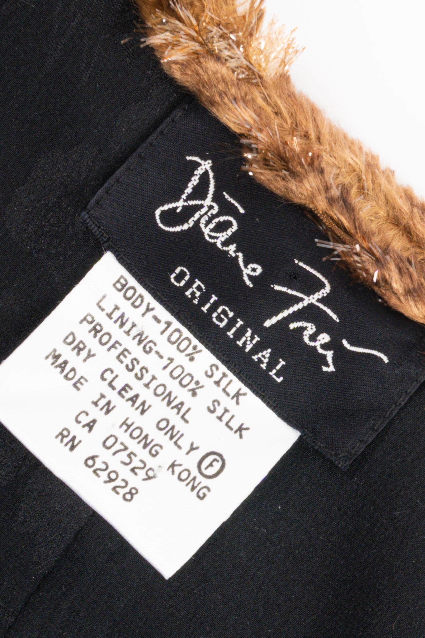 Vintage Diane Freis Plush Silk Tinsel Cape Coat & Scarf label at Recess Los Angeles
