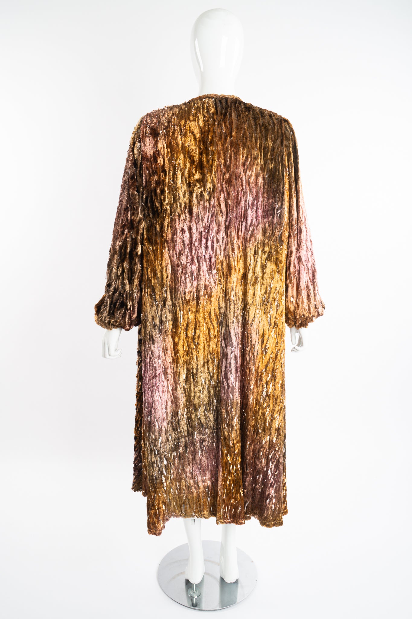 Vintage Diane Freis Plush Silk Tinsel Cape Coat & Scarf on Mannequin back at Recess Los Angeles