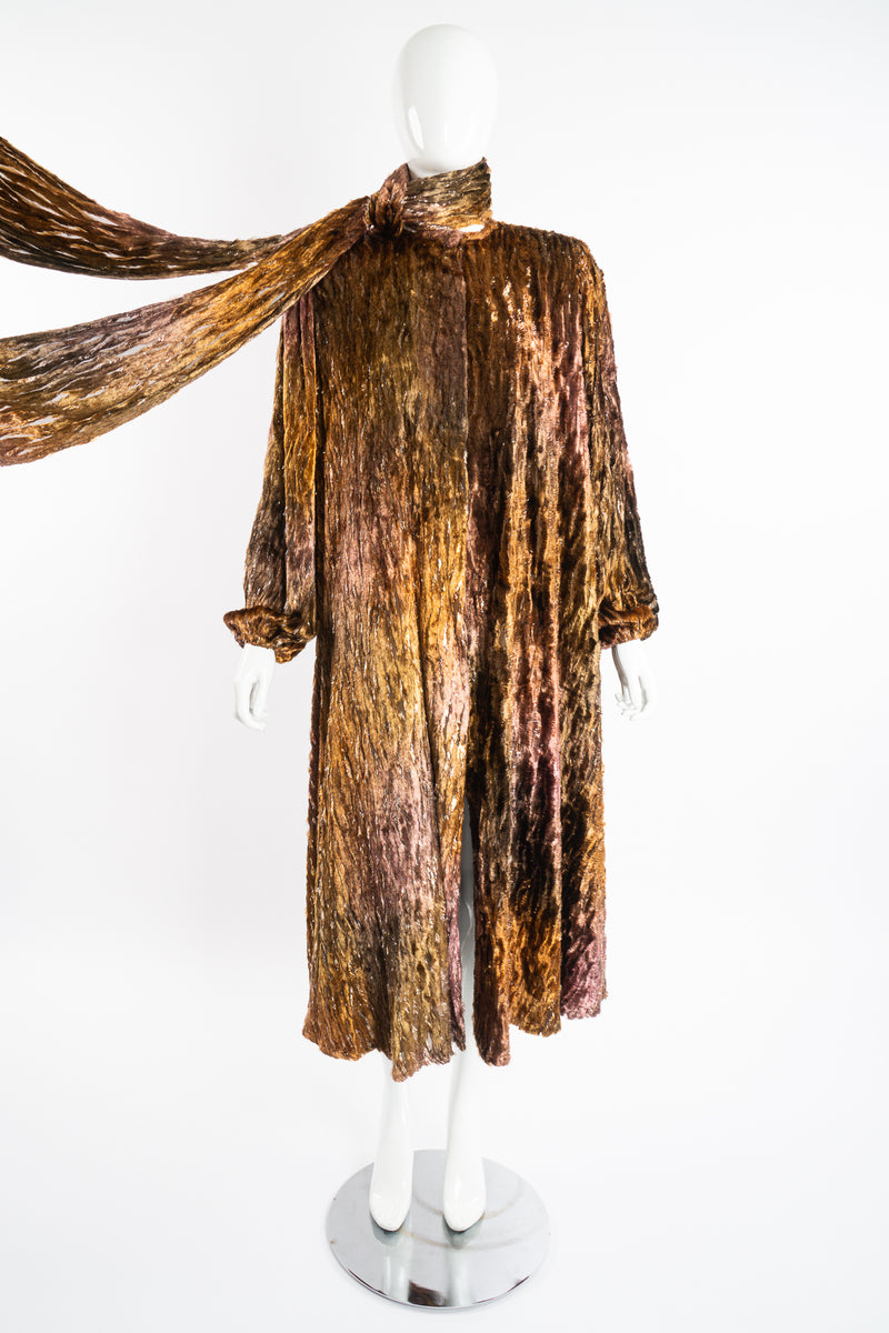 Vintage Diane Freis Plush Silk Tinsel Cape Coat & Scarf on Mannequin front at Recess Los Angeles