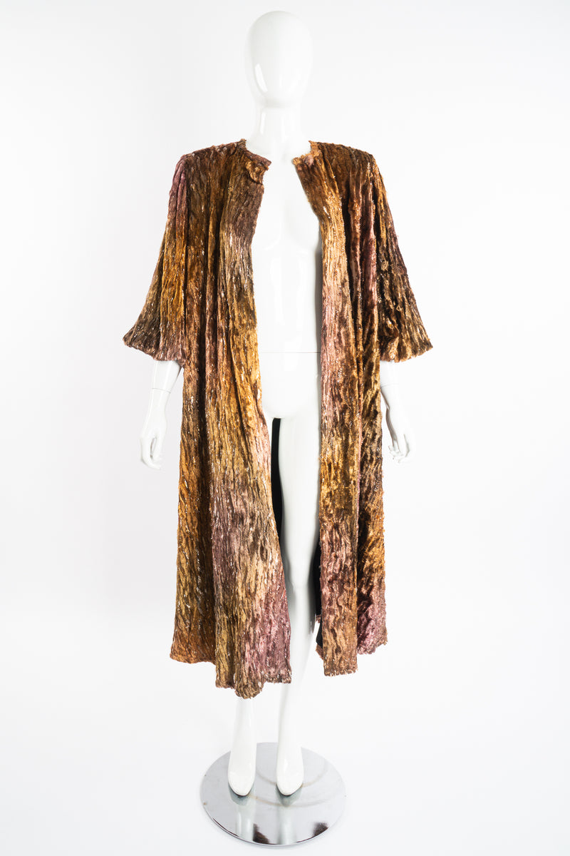 Vintage Diane Freis Plush Silk Tinsel Cape Coat & Scarf on Mannequin front at Recess Los Angeles