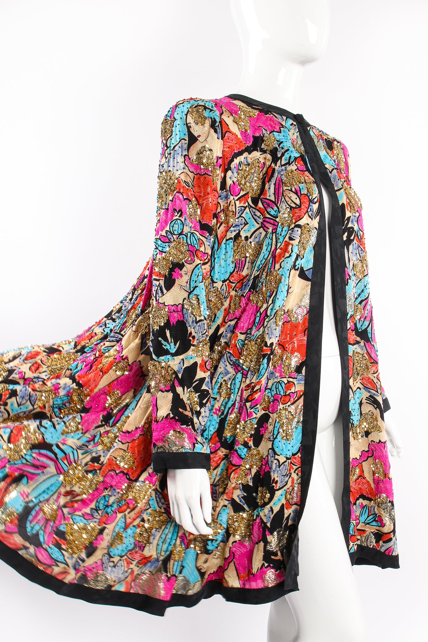 Vintage Diane Freis Tropical Beaded Silk Duster on Mannequin flow at Recess Los Angeles