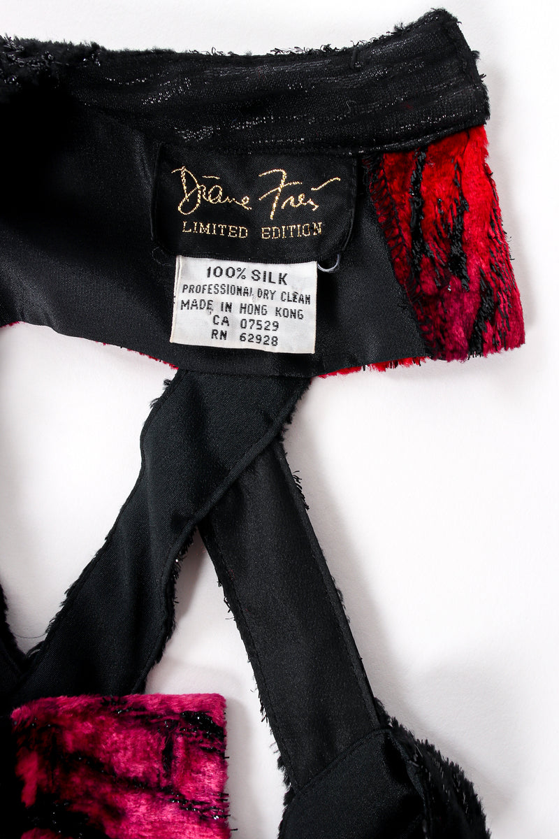 Vintage Diane Freis Lattice Back Ballon Sleeve Velvet Lamé Dress label at Recess LA