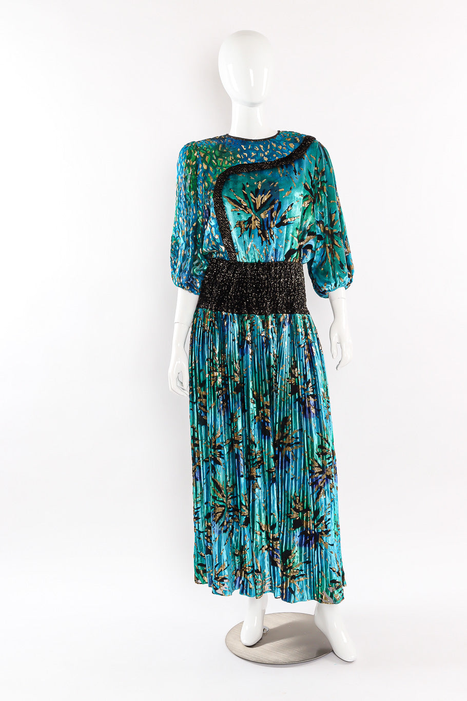Multi-printed silk limited edition dress by Diane Freis front on mannequin @recessla
