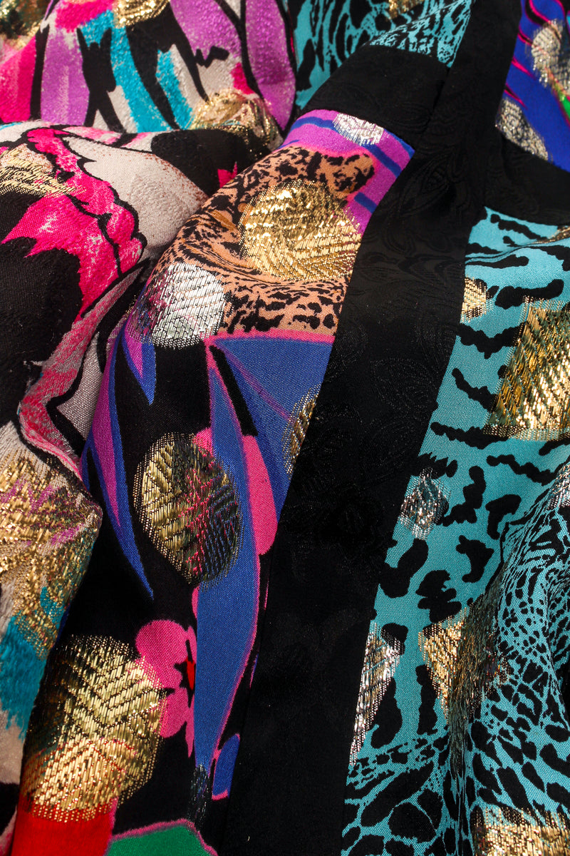 Vintage Diane Freis Metallic Silk Patchwork Collage Swing Jacket fabric detail at Recess LA