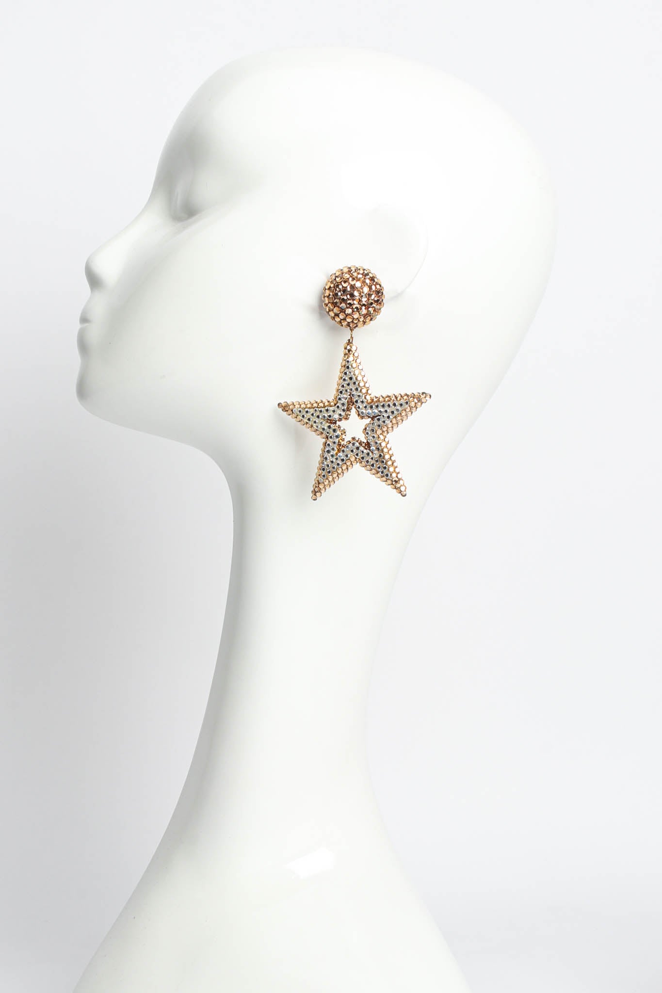Vintage Diane Lauren Star Rhinestone Dangle Earrings on mannequin @ Recess LA