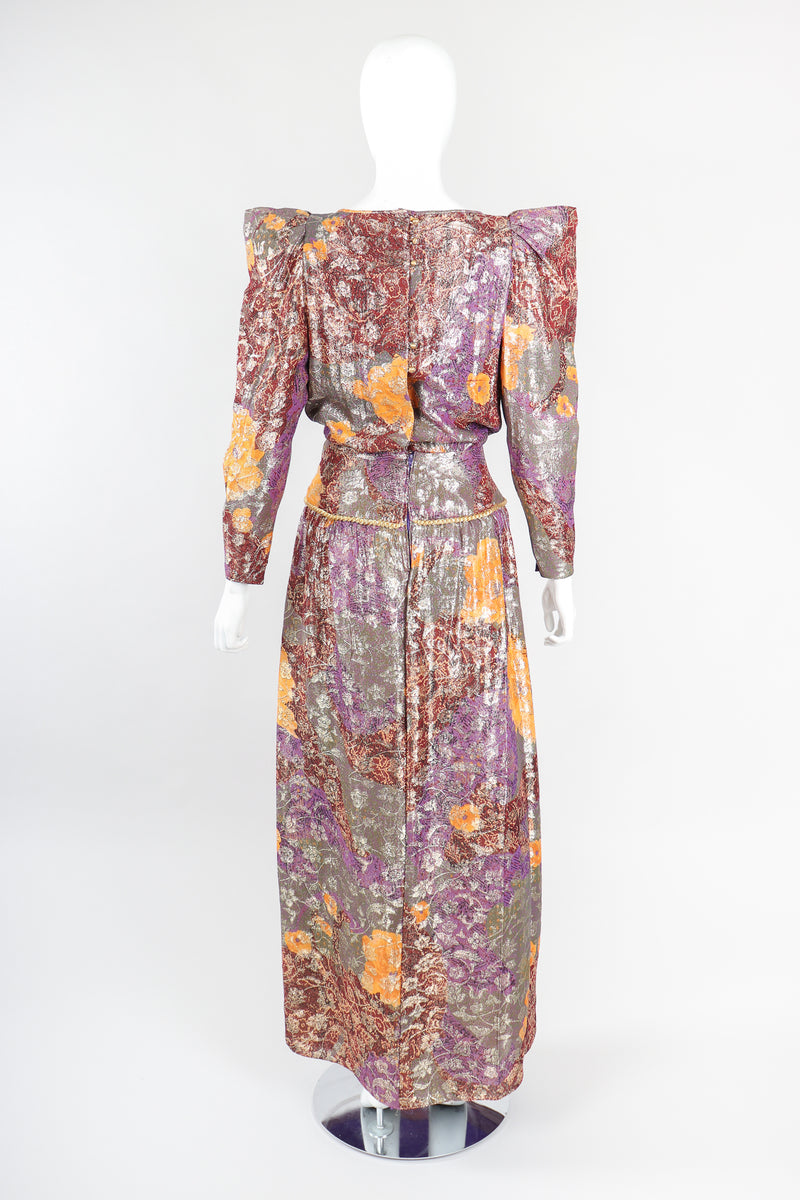 Recess Designer Consignment Vintage Diane Dickinson Floral Lamé Brocade Pointed Shoulder Dress Los Angeles Resale Mariano Fortuny
