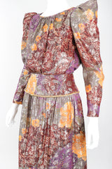 Recess Designer Consignment Vintage Diane Dickinson Floral Lamé Brocade Pointed Shoulder Dress Los Angeles Resale Mariano Fortuny