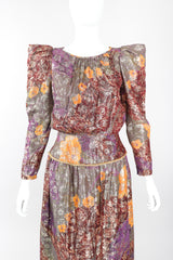 Recess Designer Consignment Vintage Diane Dickinson Floral Lamé Brocade Pointed Shoulder Dress Los Angeles Resale Mariano Fortuny