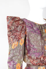 Recess Designer Consignment Vintage Diane Dickinson Floral Lamé Brocade Pointed Shoulder Dress Los Angeles Resale Mariano Fortuny