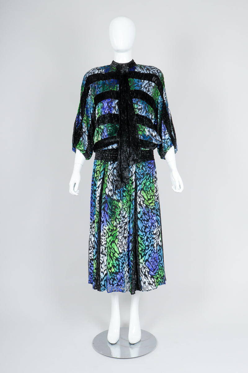 Recess Vintage Diane Freis Velvet Lamé Burnout Ombre Dress on Mannequin, front