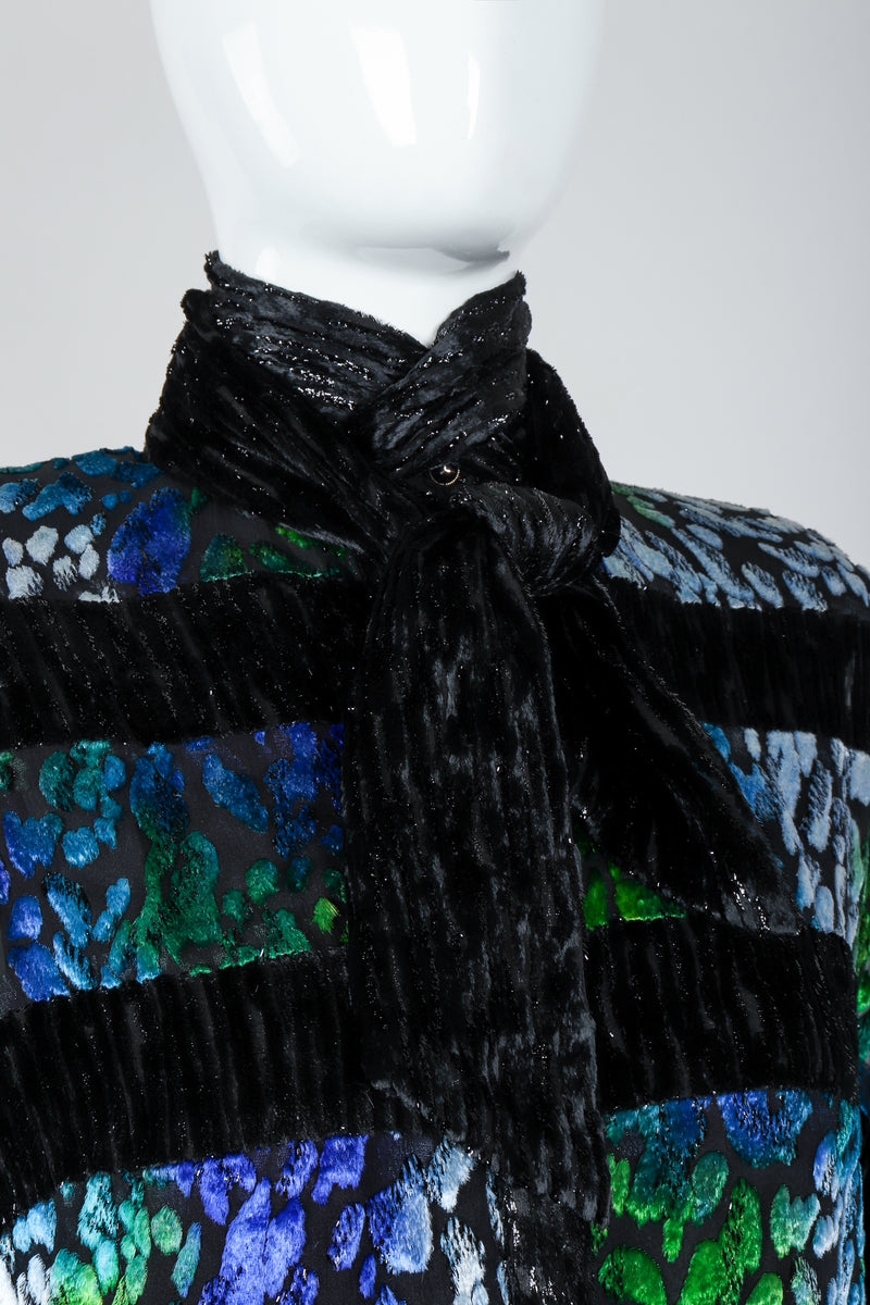 Recess Vintage Diane Freis Velvet Lamé Burnout Ombre Dress on Mannequin, scarf tie