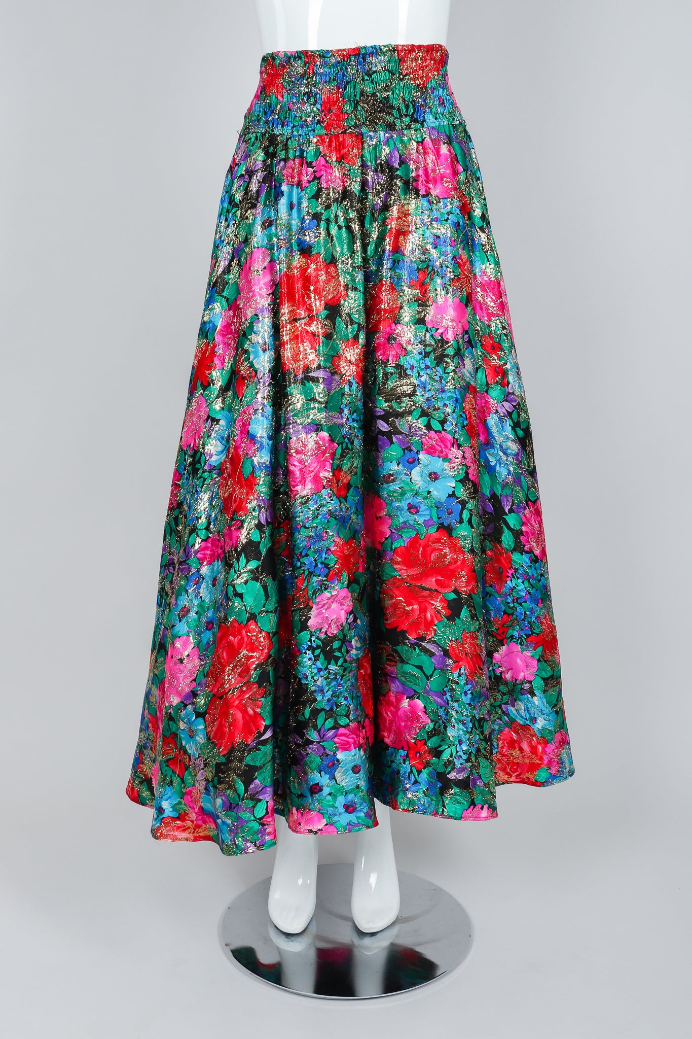 Vintage Diane Freis Metallic Floral Lamé Maxi Skirt on Mannequin, front at Recess Los Angeles